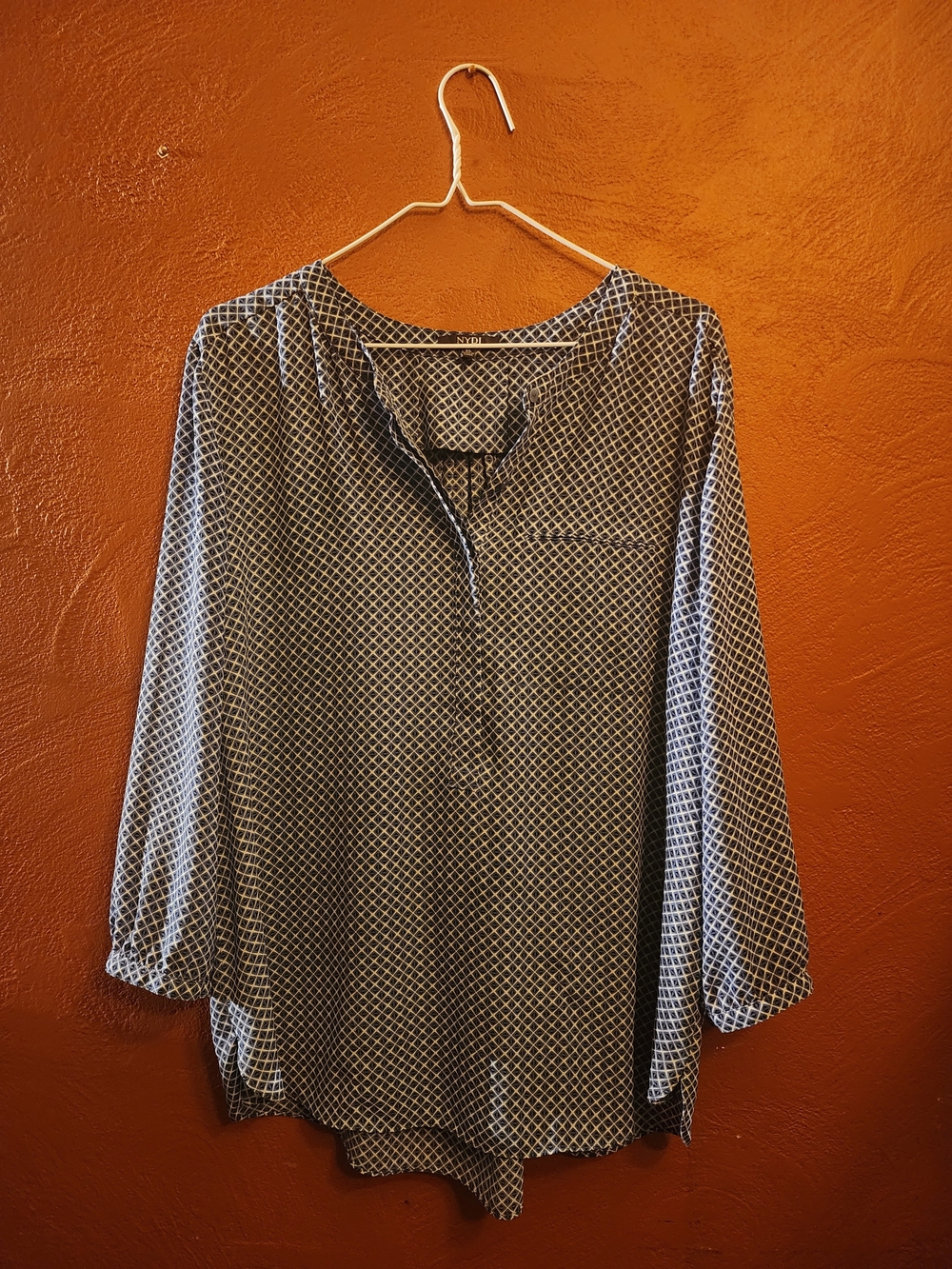 NYDJ Navy Geometric Split-Neck Tunic